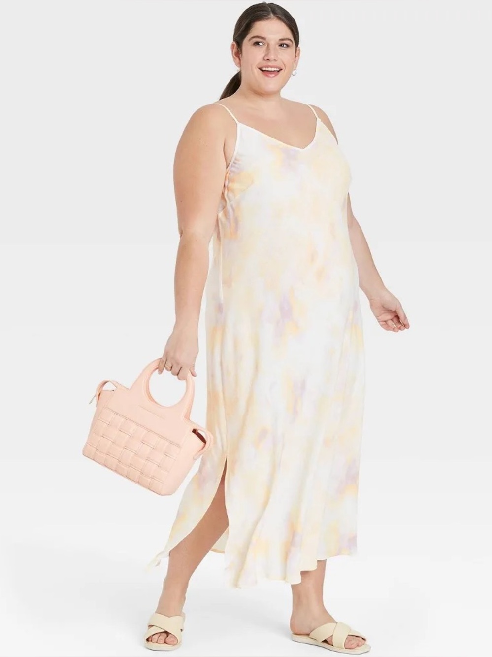 Light Watercolor Slip Dress in Pastel Yellow and Lilac